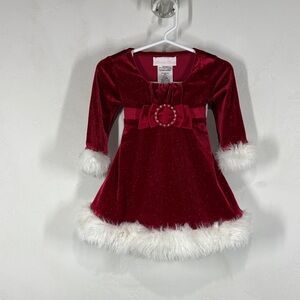 Bonnie Baby Red Velvet Dress with White Fur Trim size 12 months